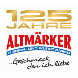 Jubiläumslogo der Altmär­ker Fleisch- und Wurst­wa­ren GmbH