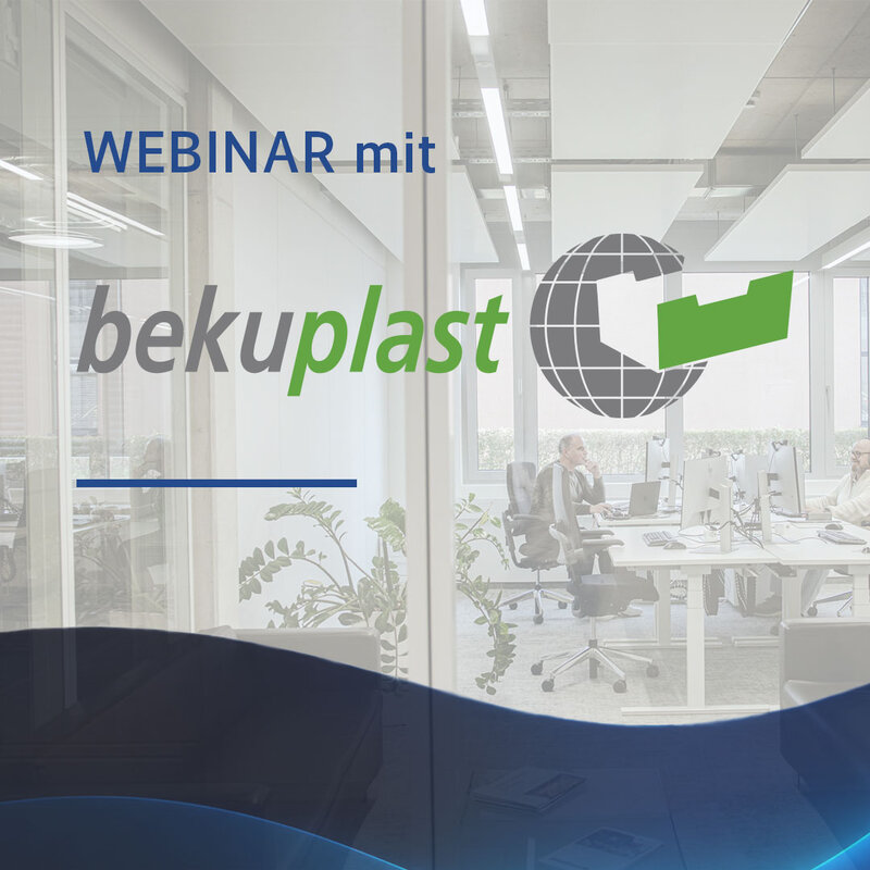 Bürobild im Hintergrund und auf dem Bild der Text: Webinar "Was kommt nach Dynamics AX?" mit Logo von Bekuplast