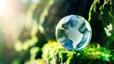 Glaskugel im Naturkonzept für Umwelt und Naturschutz.