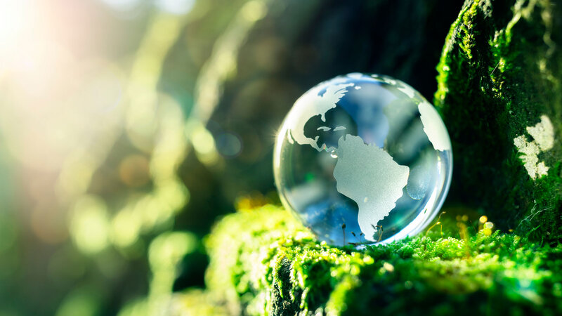 Glaskugel im Naturkonzept für Umwelt und Naturschutz.